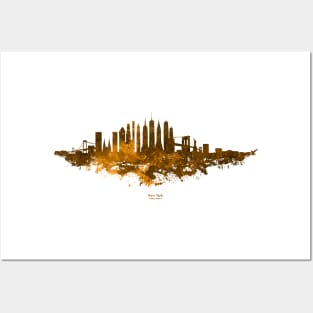 New York City Skyline Colorful Watercolor in rust orange and brown Posters and Art